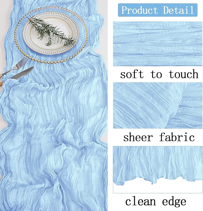 4 Pack Baby Blue Cheesecloth Table Runner 20 x 120 inch Gauze Table Runners 10 - Image 3