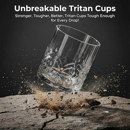 BELLAFORTE Tritan Plastic Whiskey Glasses Set of 4, 13oz Unbreakable Wine Glasses, Shatterproof Crystal Cut Drinking Glasses for Old Fashioned, Cocktails - BPA Free - Dishwasher Safe - Clear
