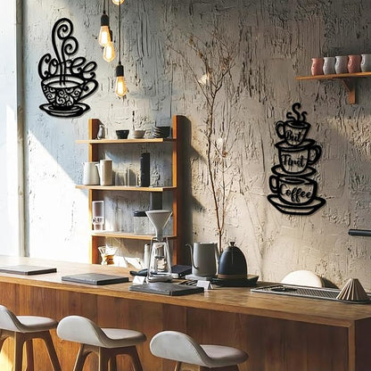Oubasa Metal Pour Coffee Cup Wall Decor, Minimalist Cafe Themed - Image 2
