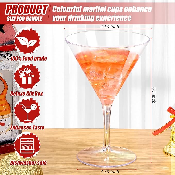 Liacere Martini Glasses Set of 6-11 oz Clear Plastic Martini Cocktail Glasses - Image 3