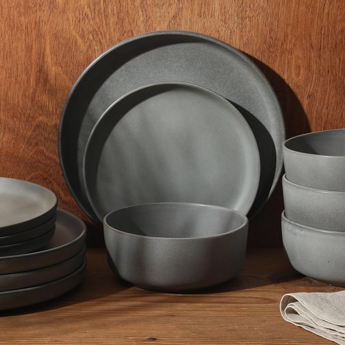 Gibson Elite Pasco 12 Piece Plates and Bowls Reactive Glaze Dishes Stoneware - Image 7