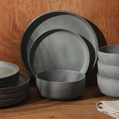 Gibson Elite Pasco 12 Piece Plates and Bowls Reactive Glaze Dishes Stoneware - Image 7