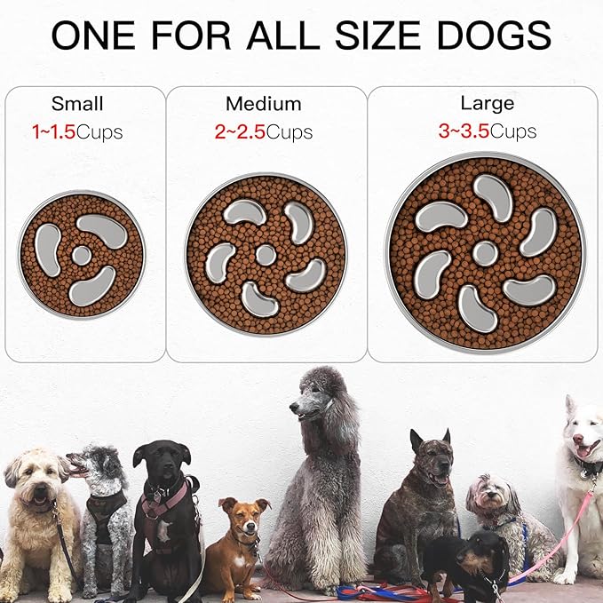 Slow Feeder Dog Bowl-3Cups for Large Breeds, Double Wall Food-Grade Stainless Steel, Heavy Duty with Non-Slip Rubber Base, Puzzle Maze Bowl to Slow Down Eating