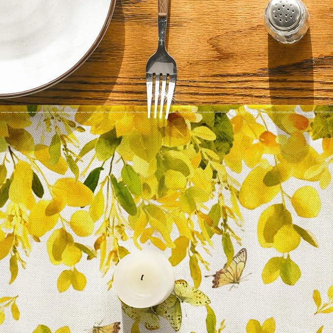 Artoid Mode Yellow Flowers Floral Eucalyptus Summer Table Runner, Seasonal - Image 7