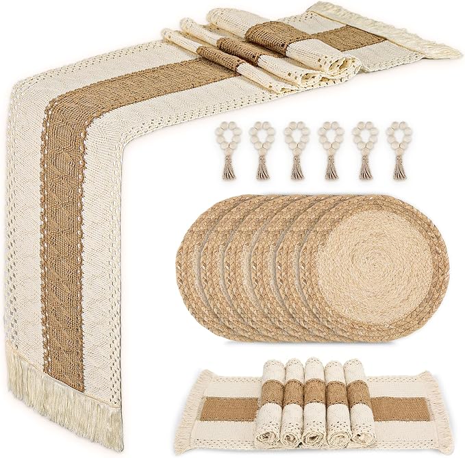 Placemats Set of 6 w/Charger Plates Table Mats Table Runner & Napkin Rings | by Zology