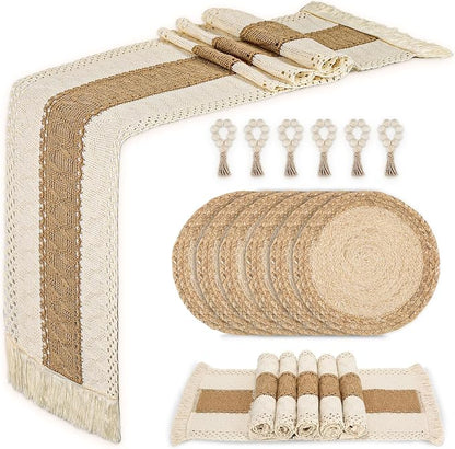 Placemats Set of 6 w/Charger Plates Table Mats Table Runner & Napkin Rings | - Image 9
