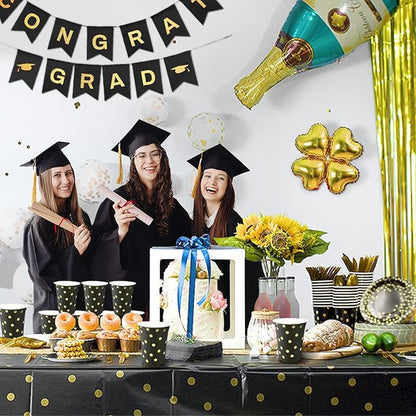 AIRE 350PCS Black Gold Paper Plates Party Supplies Dinnerware Sets for 50 Guests, Disposable Paper Party Plates, Dessert Plates, Cups, Napkins, Plastic Spoons, Forks, Knives for Wedding Birthday