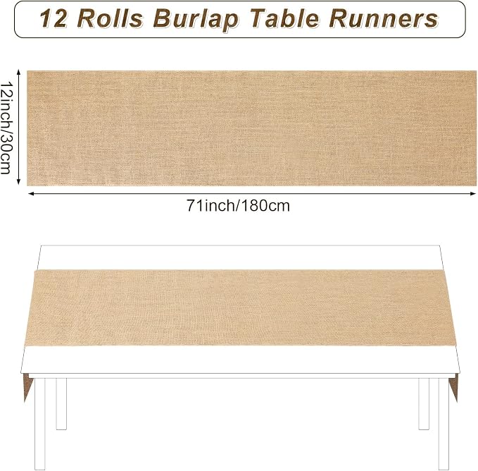 12 Pack Burlap Table Runners 12 x 71 Inch Rustic Table Runner Bulk Jute - Image 2