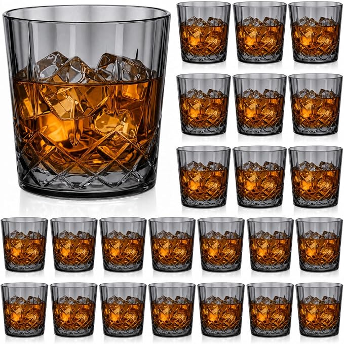 Yungyan 24 Pcs Plastic Clear Whiskey Glasses, 10 oz Unbreakable Reusable Old by Yungyan