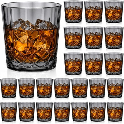 Yungyan 24 Pcs Plastic Clear Whiskey Glasses, 10 oz Unbreakable Reusable Old by Yungyan