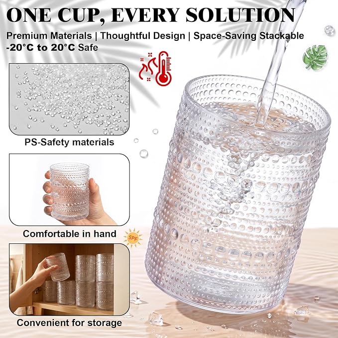 18PCS Hobnail Plastic Drinking Glasses 14 oz Beaded Cups - Image 5