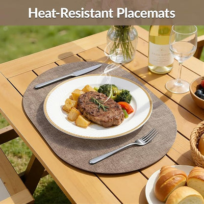 Placemats Set of 4, 11.8 x 17 Inch, Light Brown | Heat Resistant Oval Faux - Image 4