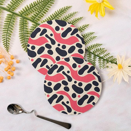 Black Polka Dots on Pink Background Set of 4 Round Coasters - Image 3