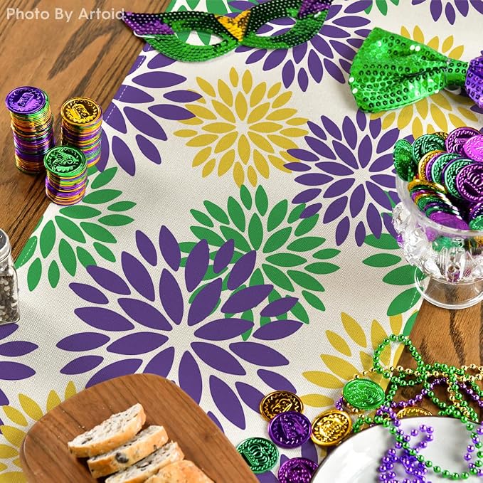 Artoid Mode Purple Dahlia Floral Pinnata Mardi Gras Table Runner, Carnival - Image 4