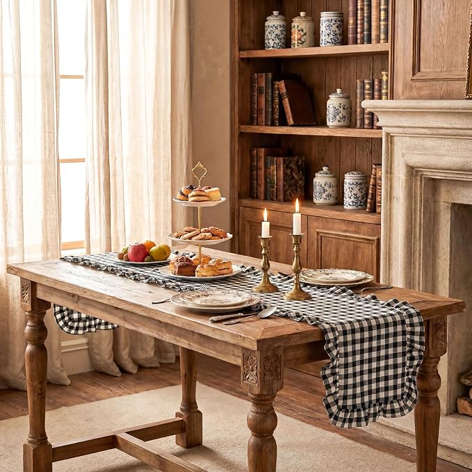 HunnmingRe 1 Pc Gingham Table Runner White and Black, 72 X 13.8 Inch | Cotton - Image 8