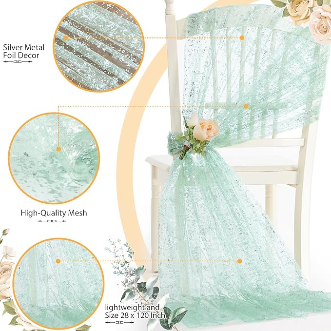 SiinvdaBZX 4 Pcs Sage Green Sheer Tulle Table Runner 120 Inch/10 Ft Long | - Image 4