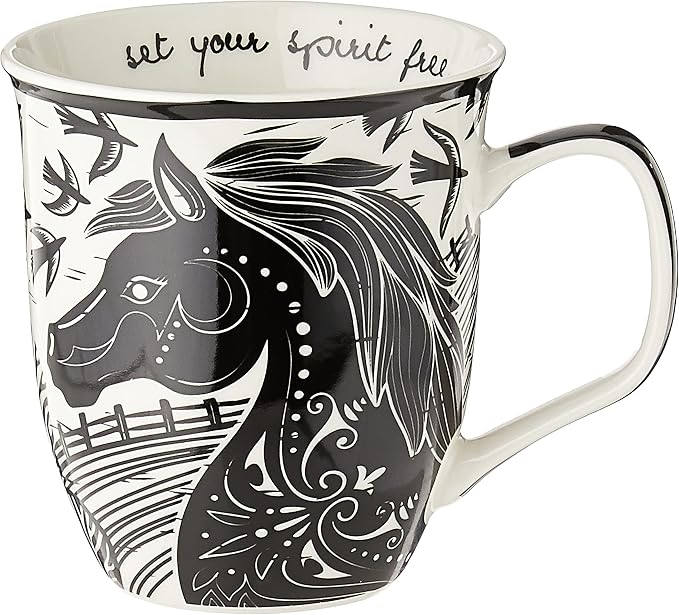 Karma Gifts 14 oz Black and White Boho Mug Horse by KarmaGifts