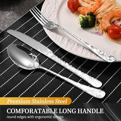 40 Piece Silverware Set, Stainless Steel Flatware Cutlery Set Service - Image 5