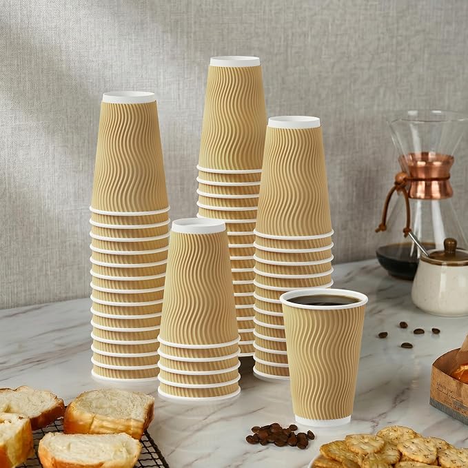 90 Count 16 oz Coffee Cups, Insulated Ripple Wall Paper Hot Cups, Leak-Proof - Image 6