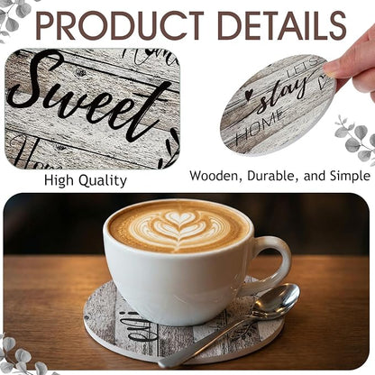 Queekay Coasters Set of 6 House Warming Gifts New Home Wooden Farmhouse Drink - Image 3