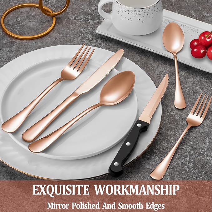 24 Pcs Rose Gold Silverware Set - Image 4