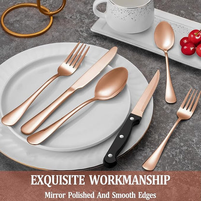 24 Pcs Rose Gold Silverware Set - Image 4