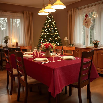 Fitable 2 Pack Faux Linen Christmas Tablecloths, Burlap Textured Fabric Table Clothes Rectangle, Rustic Decorative Table Covers for Winter Holiday Dinner Party Farmhouse (Red, 60 x 120 Inch)