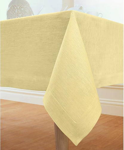 Solino Home Linen Tablecloth 60 x 90 Inch - 100% Pure Linen Chambray Yellow Table Cloth for Rectangular Tables - Athena, Machine Washable Cloth Tablecloth for Spring, Easter
