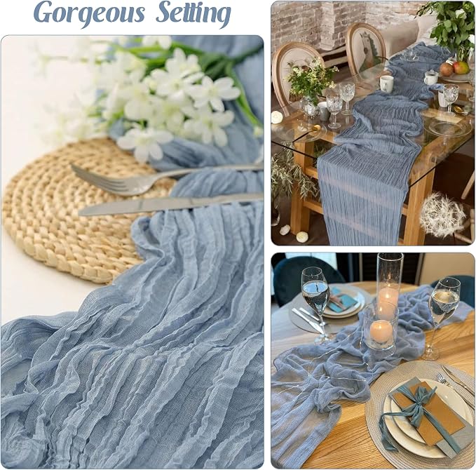 6 Pieces Dusty Blue 10FT Cheesecloth Table Runner Boho Gauze Fabric Table - Image 6