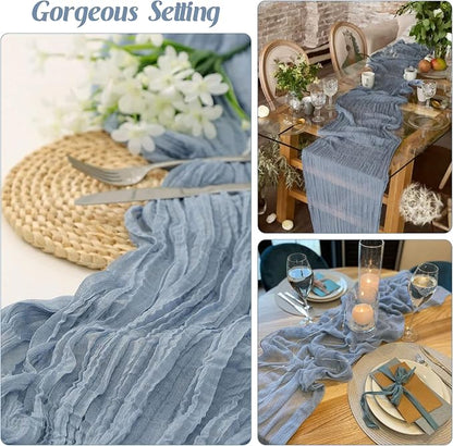 6 Pieces Dusty Blue 10FT Cheesecloth Table Runner Boho Gauze Fabric Table - Image 6