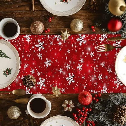 Red Christmas Table Runners 120 Inches Long, Cotton Linen Fabric Snowflake - Image 6