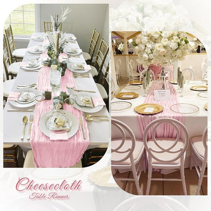 3 Pack Light Pink Cheesecloth Table Runner, 17 x 108 inch, Semi Sheer Boho - Image 6