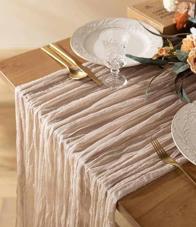 Vitalizart Cheesecloth Table Runner Nude 10ft Gauze Boho Rustic | 120 Inches by Vitalizart