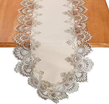 Lace Table Runner, Waterproof Oil-Proof PU Leather Table Runner by Jeloris