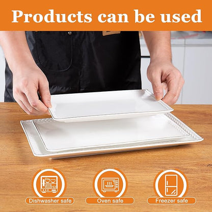 Kassel Ceramic Serving Platter Set | 14”/12”/10” Rectangular Serving Trays for Entertaining at Parties and Weddings | Oven Safe Large Serving Trays for Tacos, Steak and Cake