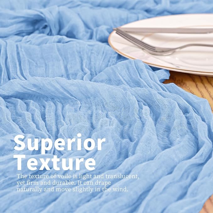 4 Pack Light Blue Table Runner 17 x 108inch Cheesecloth Table Runner Boho Gauze - Image 2