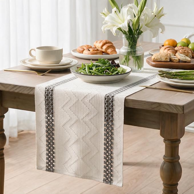Artoid Mode Dark Grey Stripe Woven Rustic Table Runner 12x48 Inch | Holiday - Image 3