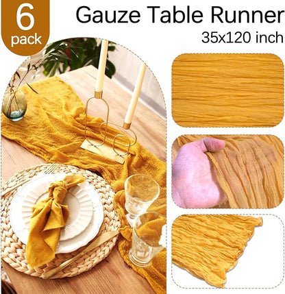 6 Pack Gold Cheesecloth Table Runner 35 x 120 Inch | Boho Gauze Fabric - Image 3