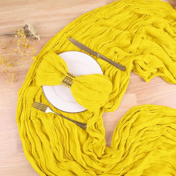 13.3FT Light Yellow Cheesecloth Table Runner Transparent Boho Table Runner - Image 4