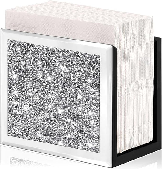 Wocred Mirror Napkin Holder,Crystal Crushed Diamond Vertical Holder,Square Glass Mirror Napkin Holder for Dining Table or Counter in The Kitchen.(5.9”X5.9”X3”)