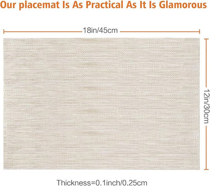 Placemats Set of 8,Washable,Heat and Stain Resistant Indoor/Outdoor Place mats, Vinyl Woven Non Slip Table Mats for Restaurant Table Protection, PVC Table Placemats.(Beige White,8PCS)