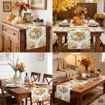 Thanksgiving Table Runner 72 Inches Long, Autumn Floral Leaves Kitchen Dining - Image 9