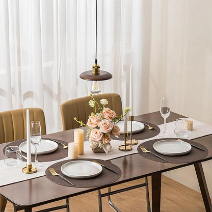 Jovono 15" Faux Leather Big Round Placemats Set of 6 - Washable Heat Resistant Non-Slip Dining Table Mats with Fabric Texture for Kitchen Home Party Decor, Coffee