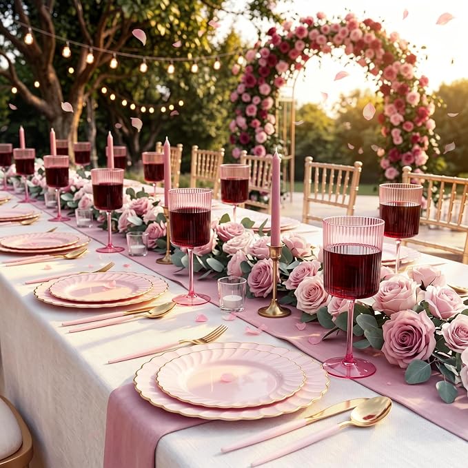 Ciaell 12 Pack Pink Plastic Wine Glasses - Image 6