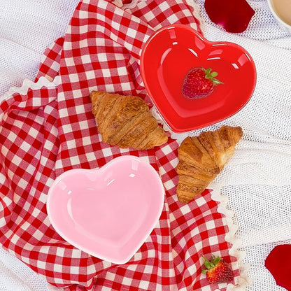Whaline 4Pcs Heart Shape Sauce Dish Ceramic Side Dish Bowl Red Pink Jewelry Ring Dish Tray for Home Kitchen Xmas Wedding Valentine's Day Anniversary Birthday Party Decor