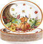 Grencian 50Pcs Thanksgiving Oval Paper Plates Thanksgiving Harvest Plates 10" X 12" Large Disposable Fall Pumpkin Cornucopia Platter Rustic Farmhouse Tableware for Autumn Harvest Party Decorations