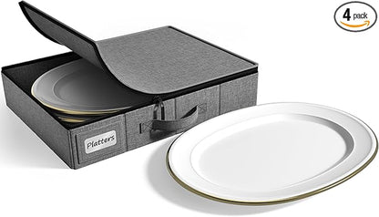 Sorbus China Storage Containers - Hard Shell, Handles & Felt Dividers - Serving Platter Storage Rack & Organizer - Christmas Platter Storage