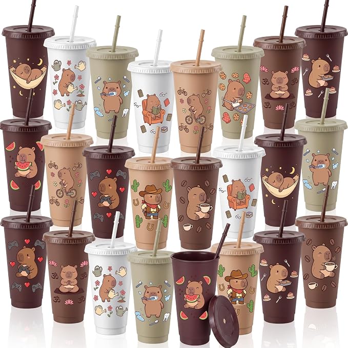 Skylety 24 Pcs Capybara Plastic Tumblers Bulk by Skylety