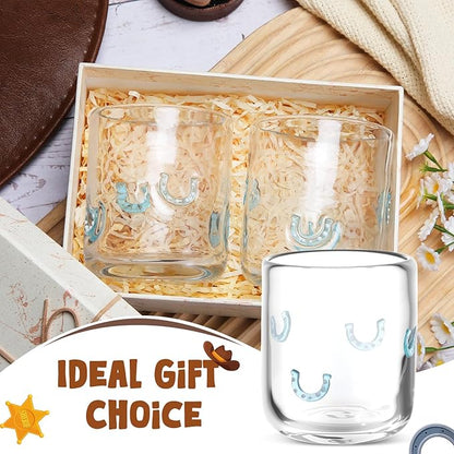 Icon Juice Glasses, 14oz Stemless Wine Drinking Juice Glass Cup for Valentine Party Supplies Gift(2 Pcs,Horseshoe)