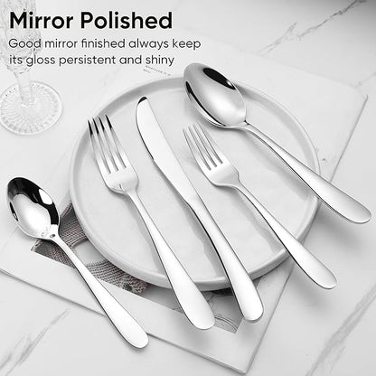 Herogo Heavy Duty Stainless Steel Silverware Set, 30-Piece Heavy Weight Modern Flatware Cutlery Set for 6, Fancy Tableware Eating Utensils for Home Wedding, Dishwasher Safe, Mirror Finished